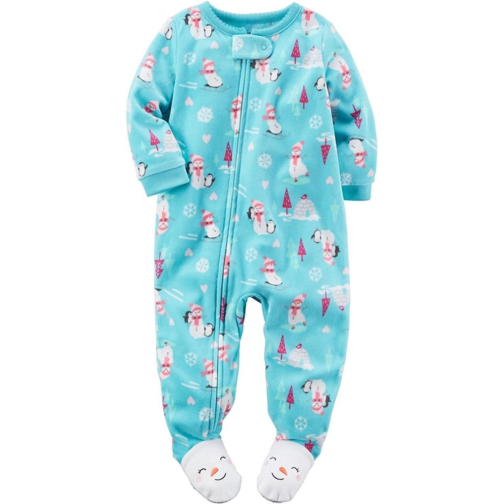 NEW Carter's Toddler Girls Snowmen Plush Fleece Turquoise PJ Sleeper Size 24M